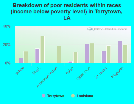 Breakdown of poor residents within races (income below poverty level) in Terrytown, LA
