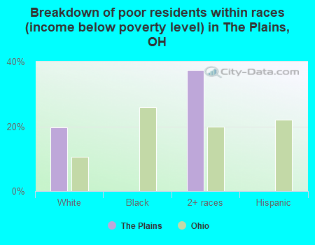Breakdown of poor residents within races (income below poverty level) in The Plains, OH