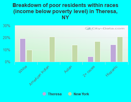 Breakdown of poor residents within races (income below poverty level) in Theresa, NY