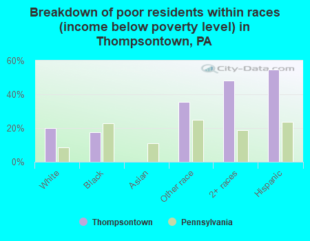 Breakdown of poor residents within races (income below poverty level) in Thompsontown, PA