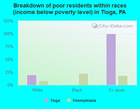 Breakdown of poor residents within races (income below poverty level) in Tioga, PA