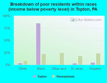 Breakdown of poor residents within races (income below poverty level) in Topton, PA