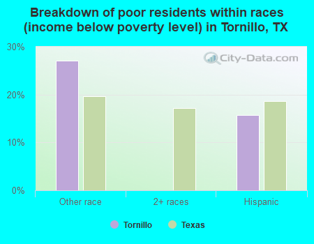 Breakdown of poor residents within races (income below poverty level) in Tornillo, TX