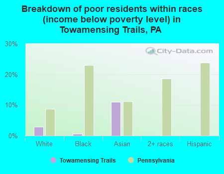 Breakdown of poor residents within races (income below poverty level) in Towamensing Trails, PA
