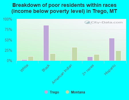 Breakdown of poor residents within races (income below poverty level) in Trego, MT