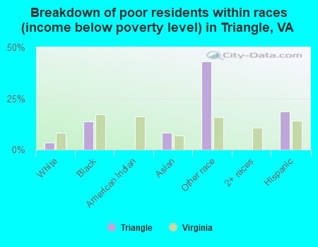 Breakdown of poor residents within races (income below poverty level) in Triangle, VA