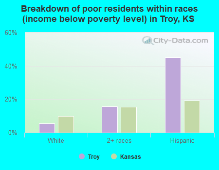 Breakdown of poor residents within races (income below poverty level) in Troy, KS