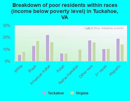 Breakdown of poor residents within races (income below poverty level) in Tuckahoe, VA