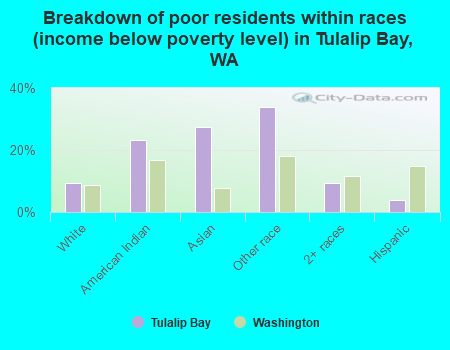 Breakdown of poor residents within races (income below poverty level) in Tulalip Bay, WA