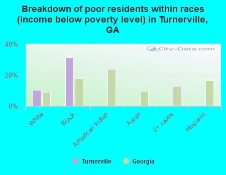 Breakdown of poor residents within races (income below poverty level) in Turnerville, GA