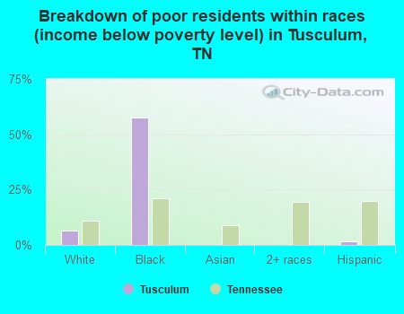 Breakdown of poor residents within races (income below poverty level) in Tusculum, TN