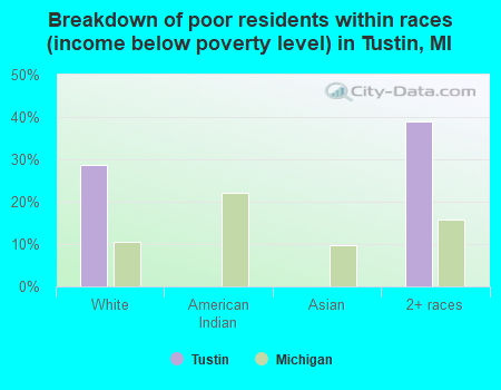Breakdown of poor residents within races (income below poverty level) in Tustin, MI