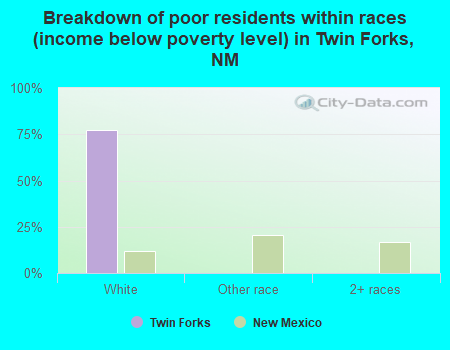 Breakdown of poor residents within races (income below poverty level) in Twin Forks, NM