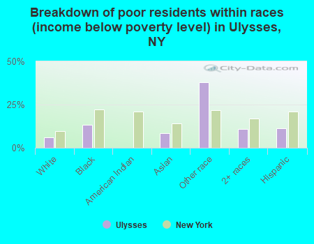 Breakdown of poor residents within races (income below poverty level) in Ulysses, NY