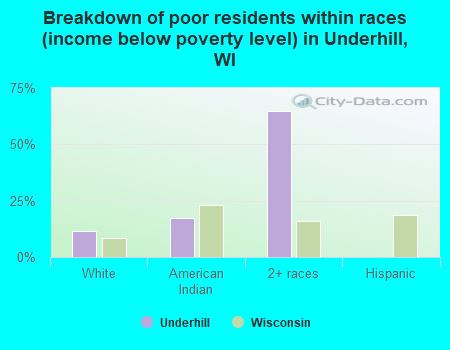 Breakdown of poor residents within races (income below poverty level) in Underhill, WI