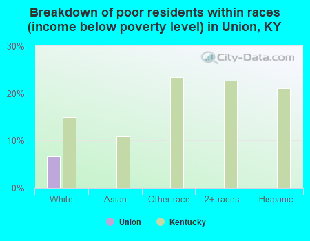 Breakdown of poor residents within races (income below poverty level) in Union, KY