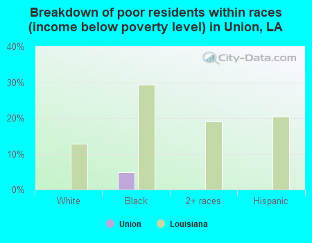 Breakdown of poor residents within races (income below poverty level) in Union, LA