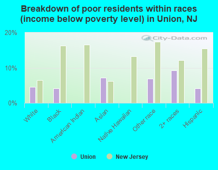 Breakdown of poor residents within races (income below poverty level) in Union, NJ