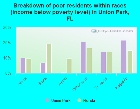 Breakdown of poor residents within races (income below poverty level) in Union Park, FL