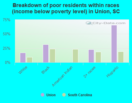 Breakdown of poor residents within races (income below poverty level) in Union, SC