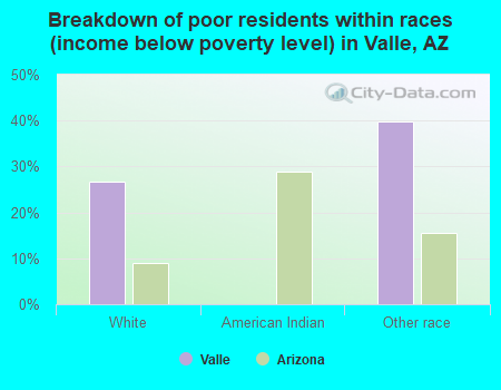 Breakdown of poor residents within races (income below poverty level) in Valle, AZ
