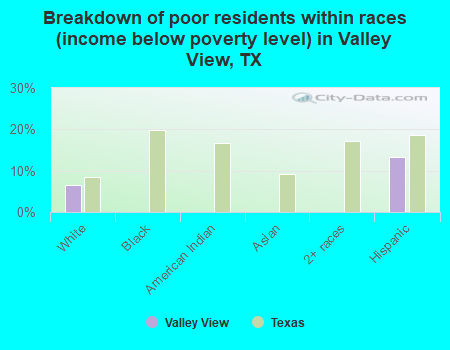 Breakdown of poor residents within races (income below poverty level) in Valley View, TX