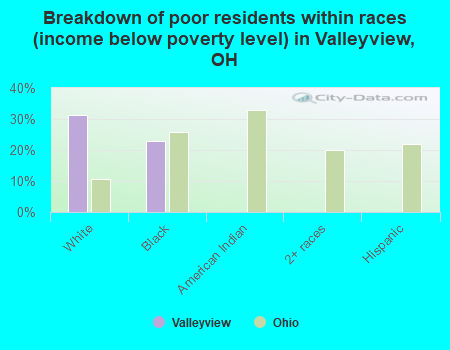 Breakdown of poor residents within races (income below poverty level) in Valleyview, OH