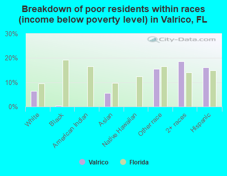 Breakdown of poor residents within races (income below poverty level) in Valrico, FL