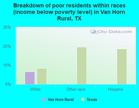 Breakdown of poor residents within races (income below poverty level) in Van Horn Rural, TX