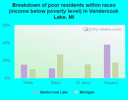 Breakdown of poor residents within races (income below poverty level) in Vandercook Lake, MI