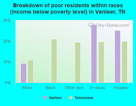 Breakdown of poor residents within races (income below poverty level) in Vanleer, TN