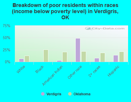 Breakdown of poor residents within races (income below poverty level) in Verdigris, OK