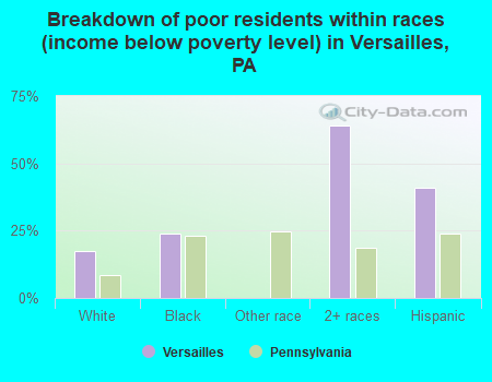 Breakdown of poor residents within races (income below poverty level) in Versailles, PA