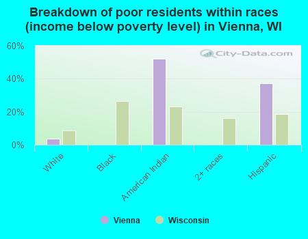 Breakdown of poor residents within races (income below poverty level) in Vienna, WI
