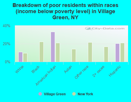 Breakdown of poor residents within races (income below poverty level) in Village Green, NY