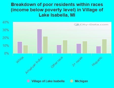 Breakdown of poor residents within races (income below poverty level) in Village of Lake Isabella, MI