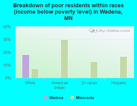 Breakdown of poor residents within races (income below poverty level) in Wadena, MN