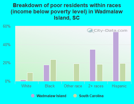 Breakdown of poor residents within races (income below poverty level) in Wadmalaw Island, SC