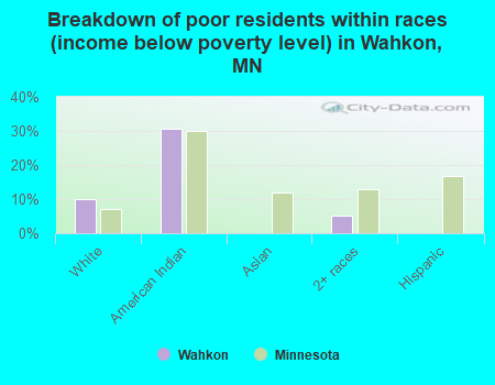 Breakdown of poor residents within races (income below poverty level) in Wahkon, MN