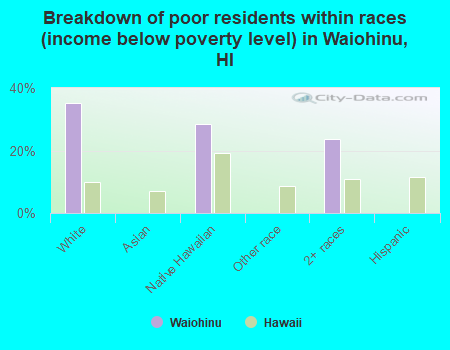 Breakdown of poor residents within races (income below poverty level) in Waiohinu, HI
