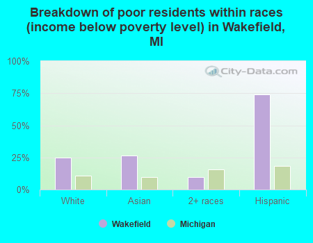 Breakdown of poor residents within races (income below poverty level) in Wakefield, MI