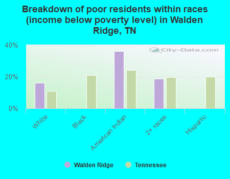 Breakdown of poor residents within races (income below poverty level) in Walden Ridge, TN