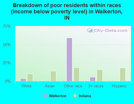 Breakdown of poor residents within races (income below poverty level) in Walkerton, IN