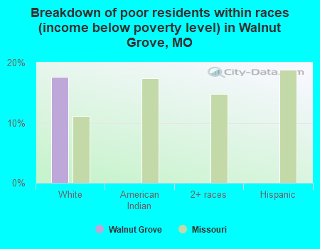 Breakdown of poor residents within races (income below poverty level) in Walnut Grove, MO