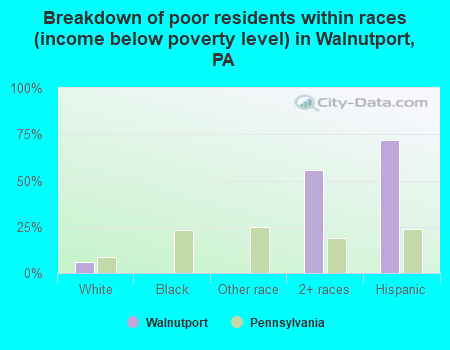 Breakdown of poor residents within races (income below poverty level) in Walnutport, PA