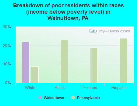 Breakdown of poor residents within races (income below poverty level) in Walnuttown, PA