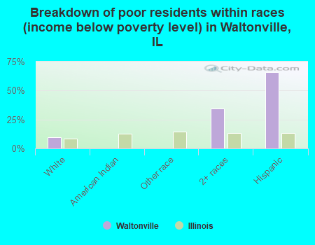 Breakdown of poor residents within races (income below poverty level) in Waltonville, IL