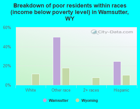 Breakdown of poor residents within races (income below poverty level) in Wamsutter, WY