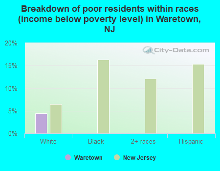 Breakdown of poor residents within races (income below poverty level) in Waretown, NJ