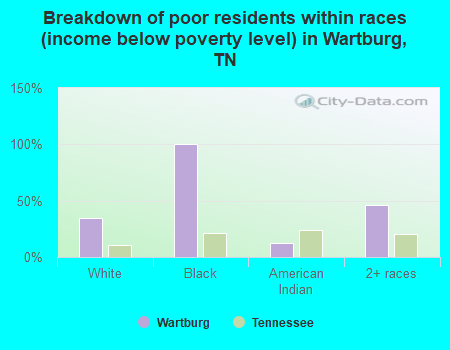 Breakdown of poor residents within races (income below poverty level) in Wartburg, TN